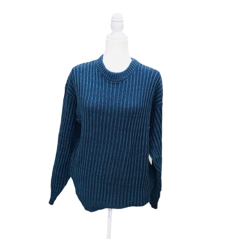 Vintage Blue Grandpa Pullover Sweater Trendy College Warm Acrylic Made in USA XL